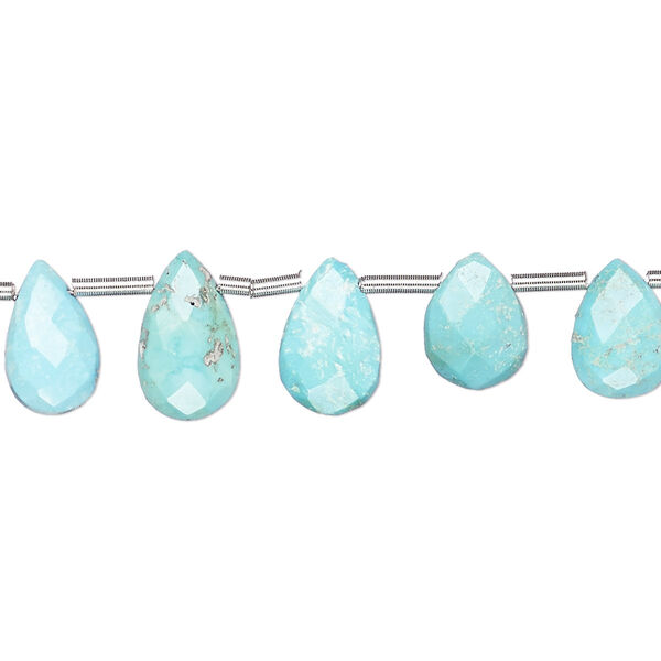 Imperial crown turquoise 1pkg21, hand-cut top-drilled faceted puffed teardrop bead natural B- grade, 8x6mm-12x8mm image number 0