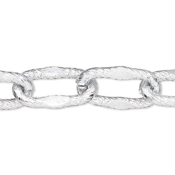 Chain, silver-plated aluminum, 12mm textured oval cable. Sold per pkg of 25 feet. image number 0