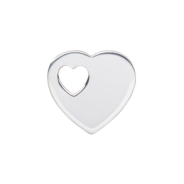 Charm, sterling silver, 21x20mm single-sided flat heart with cutout heart. Sold individually. image number 0