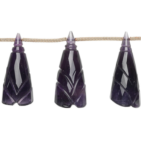Amethyst 1pkg5, hand-cut top-drilled carved cone flower bead natural graduated 18x8mm-24x10mm image number 0