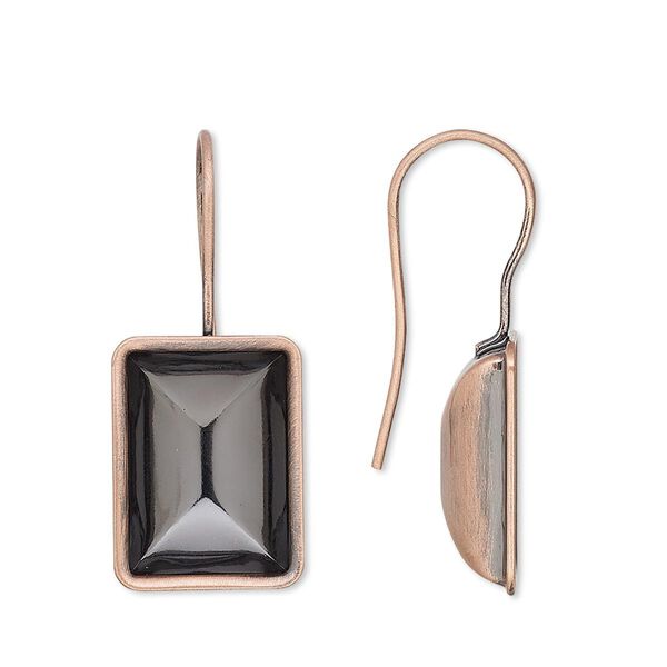 Ear wire fishhook 1pkg4 Almost Instant Jewelry® antique copper-plated, 30x13mm / 14x10mm rectangle glue-in setting, 20 gauge brass 2 pair image number 0