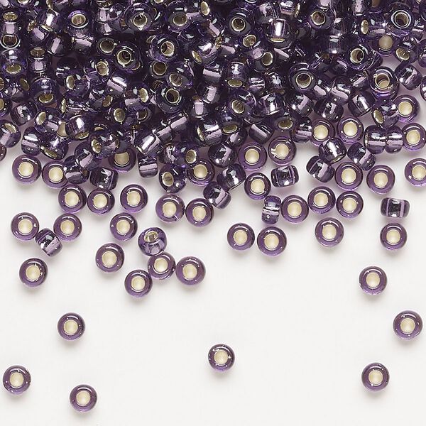 Seed bead, Miyuki, glass, pkg/50g, #8 rocaille, transparent silver-lined amethyst purple (RR-24). image number 0