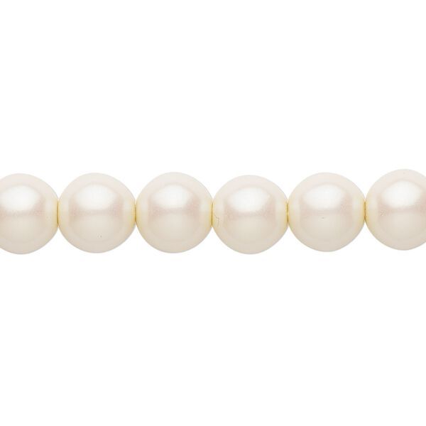 Bead, Czech pearl-coated glass druk, opaque iridescent light cream, 8mm round. Sold per 15-1/2" to 16" strand. image number 0