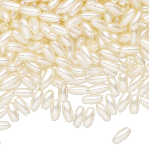 Bead, acrylic, cream pearl, 6x3mm oval. Sold per 25 gram pkg, approximately 995 beads. image number 0