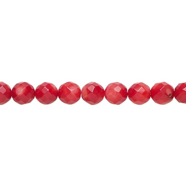 Bead, bamboo coral (dyed), red, 5mm faceted round, A- grade, Mohs hardness 3-1/2 to 4. Sold per 16-inch strand. image number 0