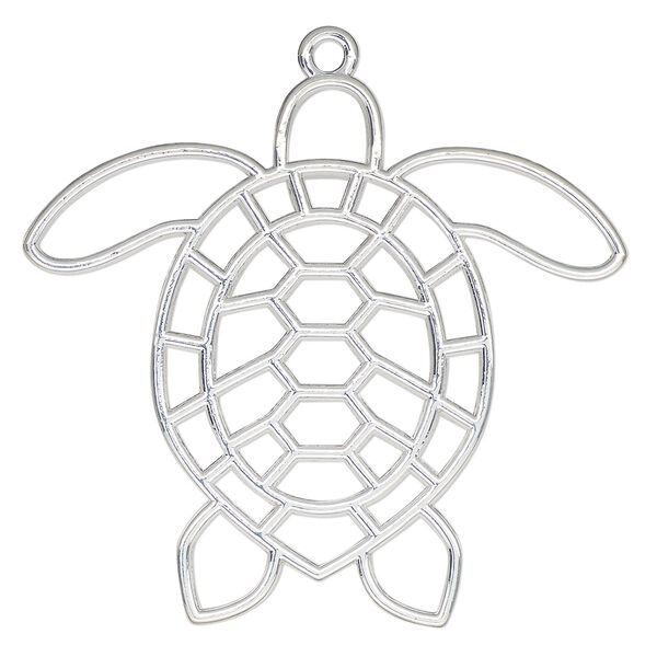 Component, resin frame, silver-finished "pewter" (zinc-based alloy), 50x46mm open turtle. Sold per pkg of 2. image number 0