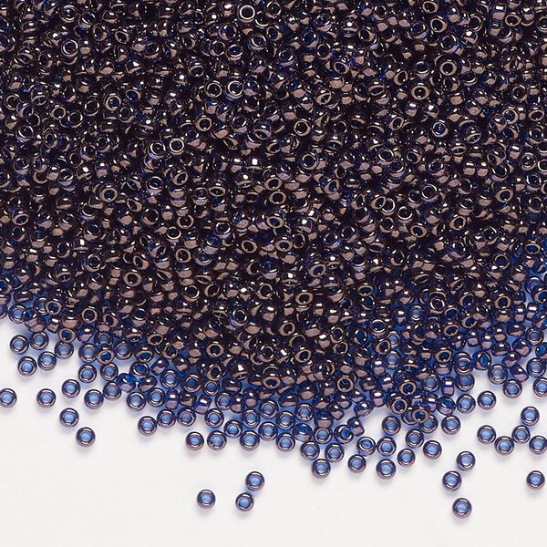 Seed bead, Miyuki, glass, pkg/35g, #15 rocaille, translucent gold luster cobalt (RR-308). image number 0