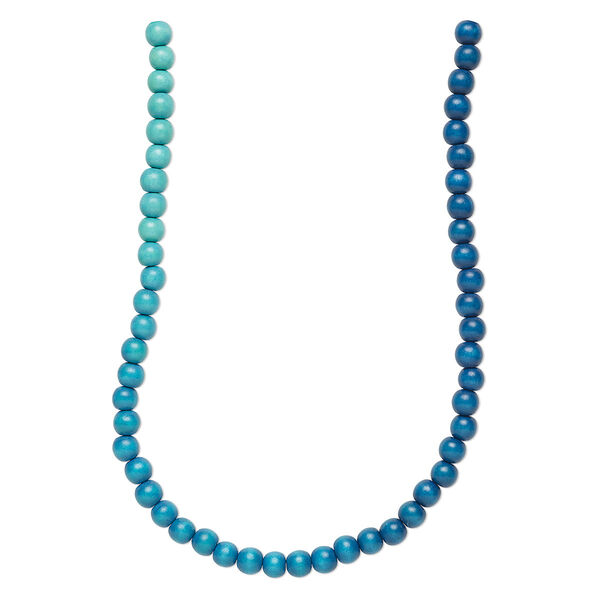 Bead, Taiwanese cheesewood (dyed / waxed), aqua ombre, 8mm round. Sold per pkg of (2) 15-1/2" to 16" strands. image number 0