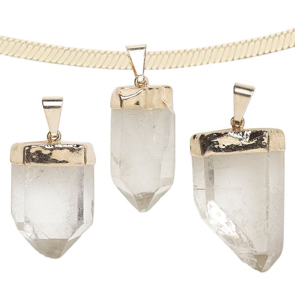 Quartz crystal / copper / brass 1pkg1, gold-plated hand-cut point pendant natural 23x14mm-38x20mm image number 0