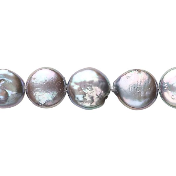 Pearl, cultured freshwater (dyed), silver peacock, 10-12mm flat round, C- grade, Mohs hardness 2-1/2 to 4. Sold per 8-inch strand, approximately 15 beads. image number 0