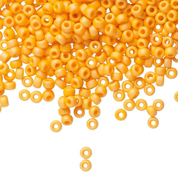 Seed bead, Miyuki, glass, pkg/250g, #8 rocaille, opaque matte rainbow mandarin orange, (RR-405FR). image number 0