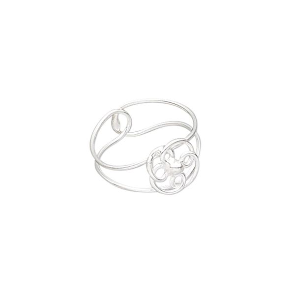 Ring, silver-plated brass, 8mm wide with 8mm flower, adjustable. Sold individually. image number 0