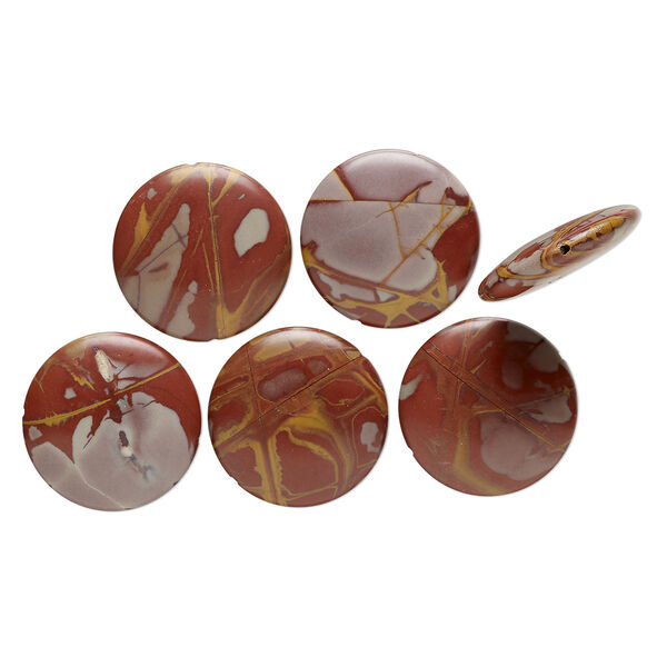 Noreena jasper 1pkg6, flat round bead natural B grade, 30mm image number 0