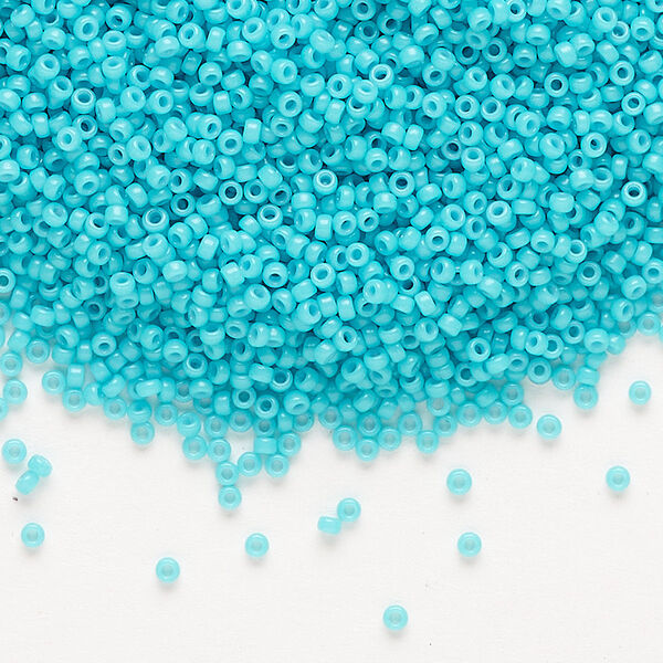 Seed bead, Miyuki, glass, pkg/250g, #15 rocaille, opaque matte outside dyed turquoise blue, (RR-1686). image number 0