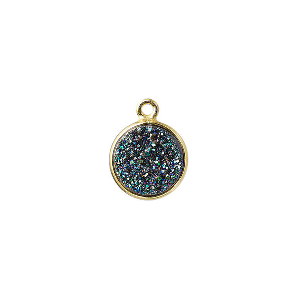 Druzy agate / sterling silver 1pkg1, electrocoated gold finished hand-cut flat round drop 11mm image number 0