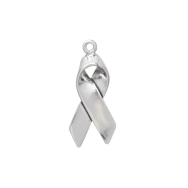 Charm, sterling silver, 22x11mm awareness ribbon. Sold individually. image number 0