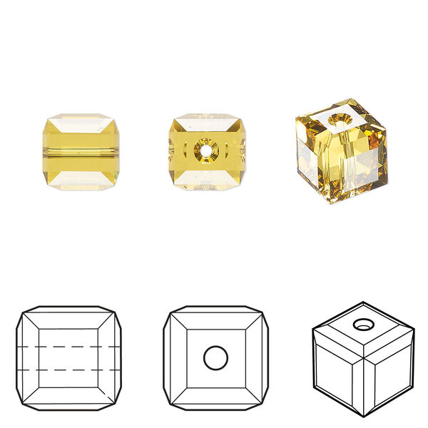 Bead 6pk light topaz, Crystal Passions® 8mm cube 5601 image number 0
