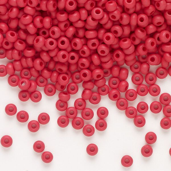 Seed bead, Preciosa Ornela Czech glass, pkg/50g, #8 rocaille, opaque matte red, (93190). image number 0
