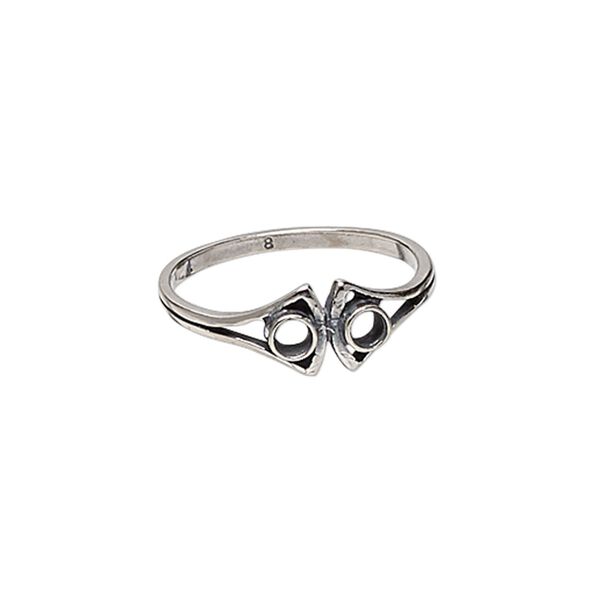 Ring, JBB Findings, antiqued sterling silver, 7mm double shield with (2) SS9 flat back settings, size 8. Sold individually. image number 0