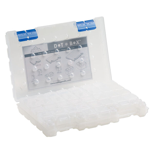 Organizer, Dot Box™, plastic, clear and blue, 11 x 7-1/2 x 1-1/2 inches with (52) removable containers. Sold per 53-piece set. image number 1