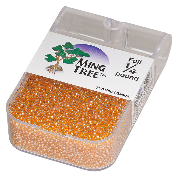 Seed bead, Ming Tree™, glass, pkg/1/4 pound, #11 round, translucent luster orange. image number 0
