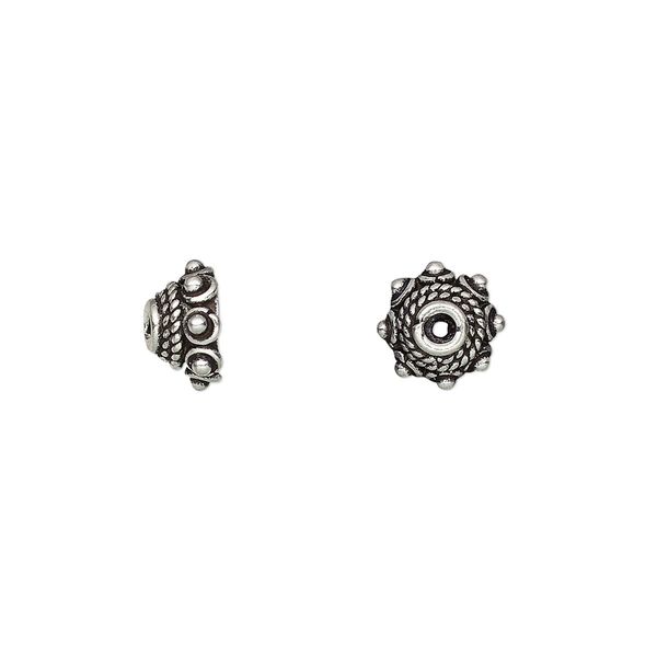 Bead cap, antiqued sterling silver, 8.5x4.5mm beaded round with twist design, fits 8-10mm bead. Sold per pkg of 2. image number 0
