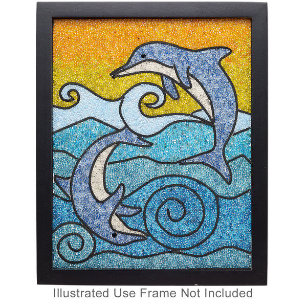 Sabrina Frey Bead Mosaic™ Starter Kit, glass / medium-density fiberboard / glue, pkg/1, multicolored, 8x10 inches with "Dolphins" design. image number 0