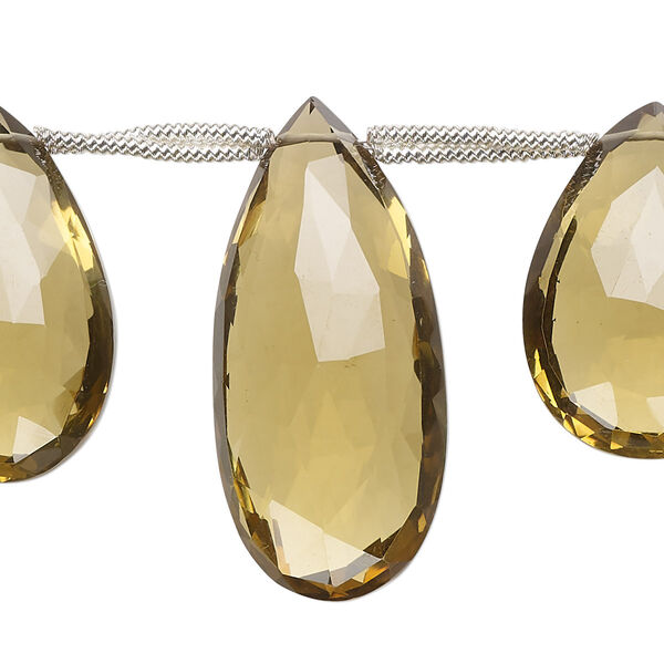 Golden quartz 1pkg7, hand-cut top-drilled faceted puffed teardrop bead 22x16mm-38x20mm image number 0