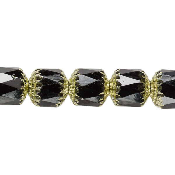 Bead, Czech glass, opaque jet and metallic green, 10mm round cathedral. Sold per 15-1/2" to 16" strand. image number 0