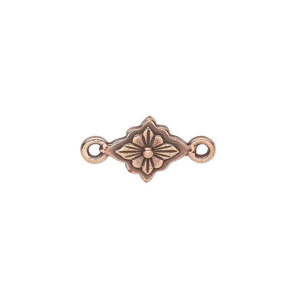 Link, TierraCast®, antique copper-plated pewter, 12x10mm double-sided scalloped diamond with reina flower design. Sold per pkg of 2. image number 0