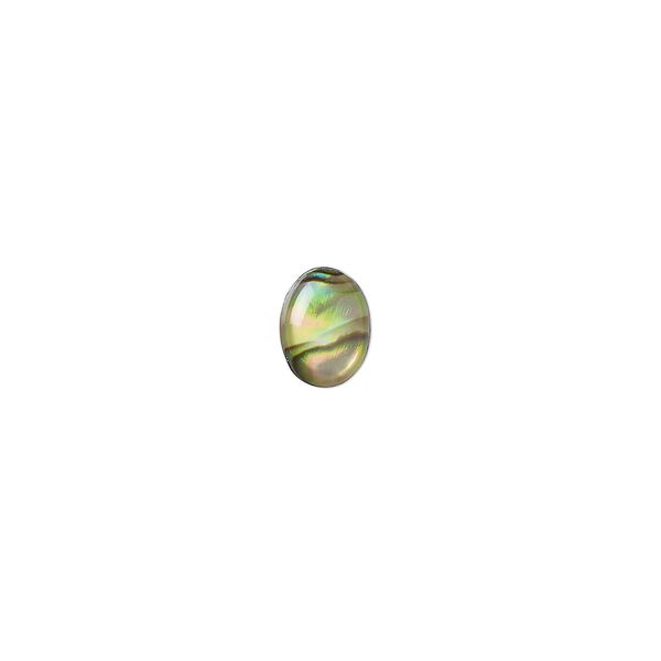 Cabochon, paua shell (coated), 8x6mm calibrated oval, Mohs hardness 3-1/2. Sold per pkg of 10. image number 0