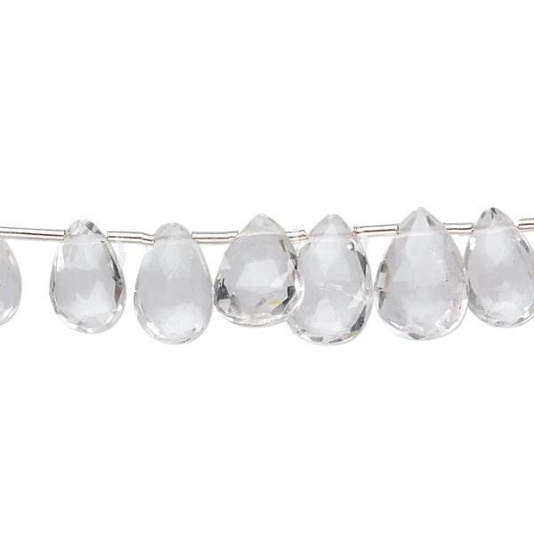 Quartz crystal 1pkg1, hand-cut top-drilled faceted puffed teardrop bead natural 4 inch graduated 7x5mm-11x7mm image number 0