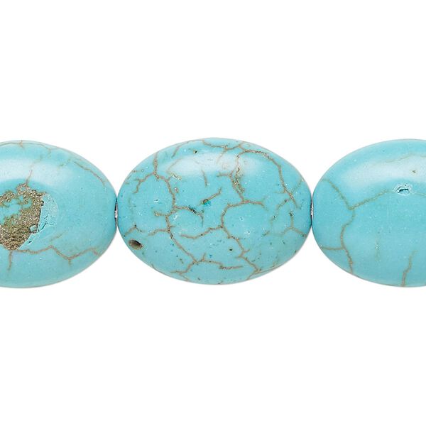 Bead, "turquoise" (resin) (imitation), blue-green, 19x15mm-20x15mm puffed oval. Sold per 15-inch strand. image number 0