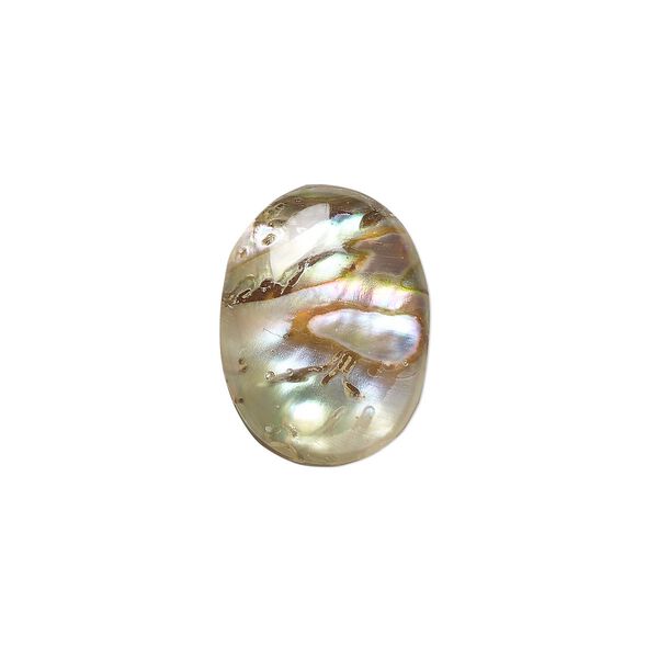 Cabochon, abalone shell (coated), 16x12mm calibrated oval, Mohs hardness 3-1/2. Sold per pkg of 4. image number 0