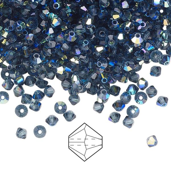 Bead 1440pk Montana AB, Preciosa Czech crystal 3mm bicone image number 0