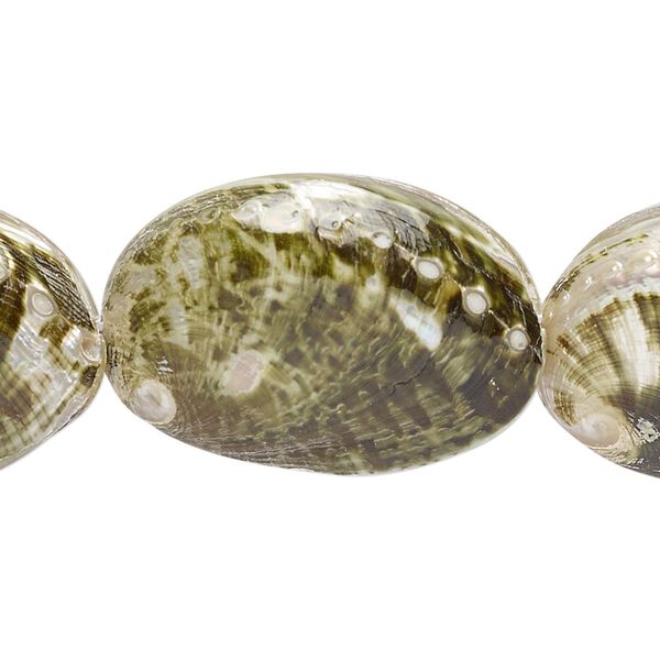 Bead, abalone shell (natural), 32x23mm oval, Mohs hardness 3-1/2. Sold per 13-inch strand. image number 0