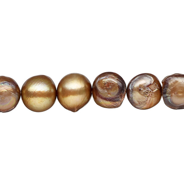 Pearl, cultured freshwater (dyed), copper, 8-10mm flat-sided potato, C- grade, Mohs hardness 2-1/2 to 4. Sold per 15-inch strand. image number 0