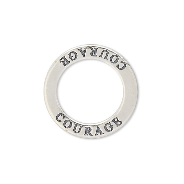 Charm, sterling silver, 22mm double-sided open round with "COURAGE." Sold individually. image number 0