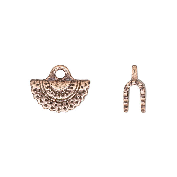 Crimp end, TierraCast®, antique copper-plated pewter (tin-based alloy), 15x8mm crescent, 2.7mm inside diameter. Sold per pkg of 20. image number 0
