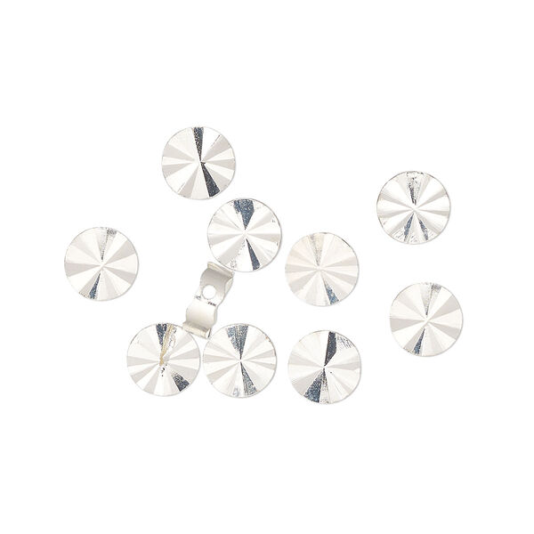 Bead, silver-finished "pewter" (zinc-based alloy), 6mm flat round with sunburst. Sold per pkg of 10. image number 0