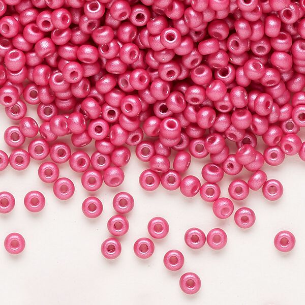 Seed bead, Preciosa Ornela Czech glass, pkg/50g, #8 rocaille, opaque PermaLux dyed magenta chalkwhite, (22011). image number 0