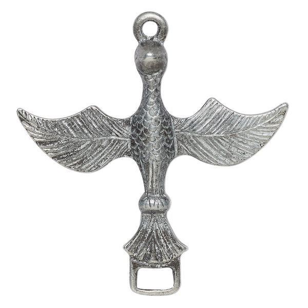 Focal, antiqued pewter (tin-based alloy), 54x51mm double-sided bird with loop. Sold individually. image number 0