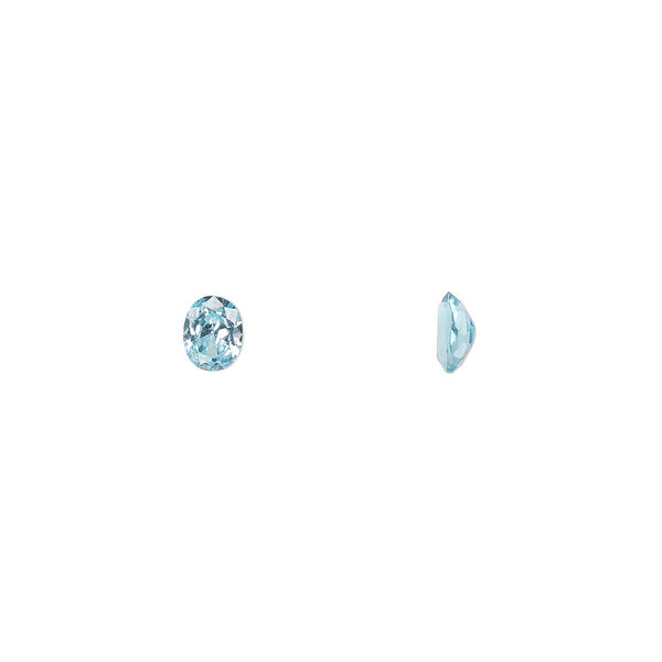 Gem, cubic zirconia, aqua blue, 8x6mm faceted oval, Mohs hardness 8-1/2. Sold per pkg of 2. image number 0