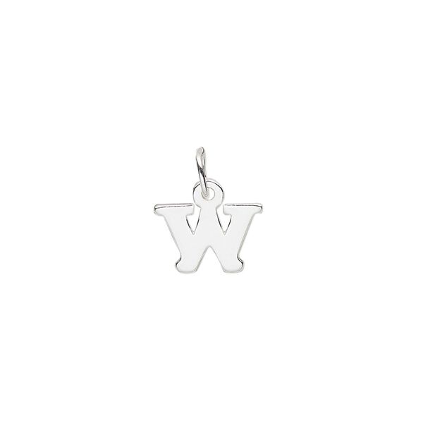 Charm, sterling silver, 10x7mm block alphabet letter "W." Sold individually. image number 0