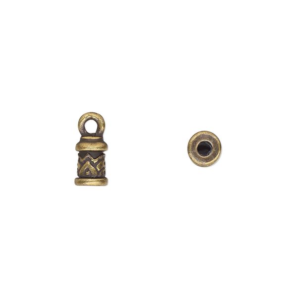 Cord end, glue-in, TierraCast®, antique brass-plated pewter (tin-based alloy), 7.5x5mm with temple design, 2mm inside diameter. Sold per pkg of 2. image number 0
