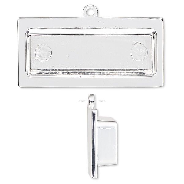 Focal, silver-plated "pewter" (zinc-based alloy), 35x17mm rectangle with 29x9mm non-calibrated rectangle setting. Sold individually. image number 0