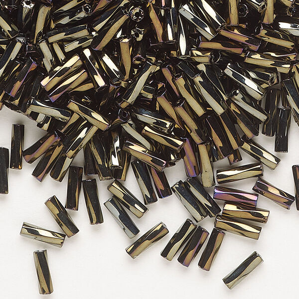 Bead, Preciosa Ornela Czech glass, bugle bead, pkg/500g, #3 twisted, brown iris opaque black, (59115). image number 0