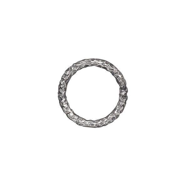 Jump ring, antiqued sterling silver, 14mm hammered round, 10.1mm inside diameter, 12 gauge. Sold per pkg of 2. image number 0