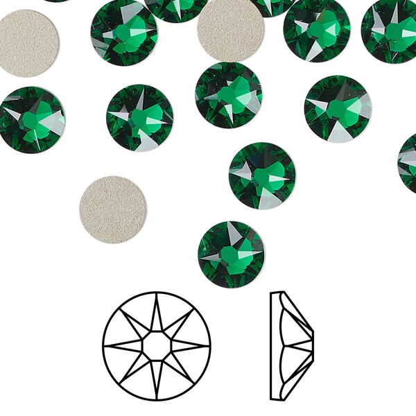 Flat back 144pk majestic green foil back, Swarovski® 7.07-7.27mm rose round SS34 2088 image number 0