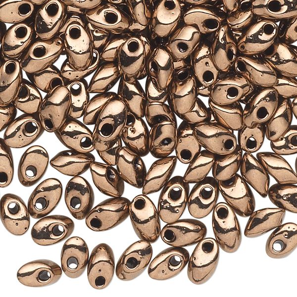 Seed bead, Miyuki, glass, pkg/10g, 7x4mm long magatama, opaque metallic antique gold (LMA-457). image number 0